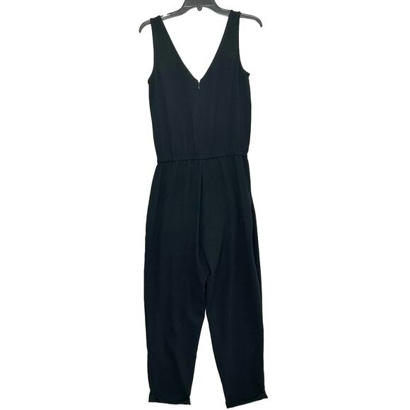 Marine Layer Alexa Crepe Jumpsuit Women's Sz S Black Elastic Waist V Neck Casual - Picture 2 of 9